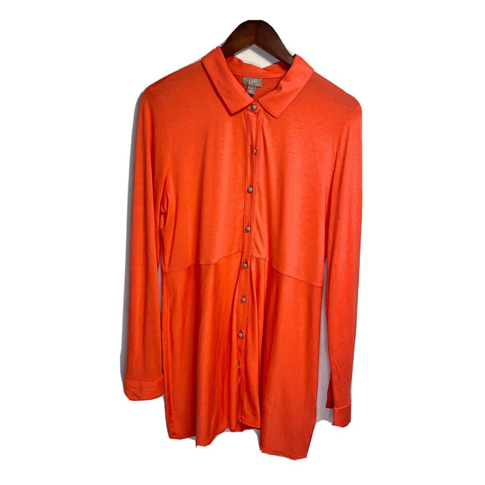 J‎ Jill Womens Long Sleeve Tunic Blouse Dress Mango/Orange Cotton Medium